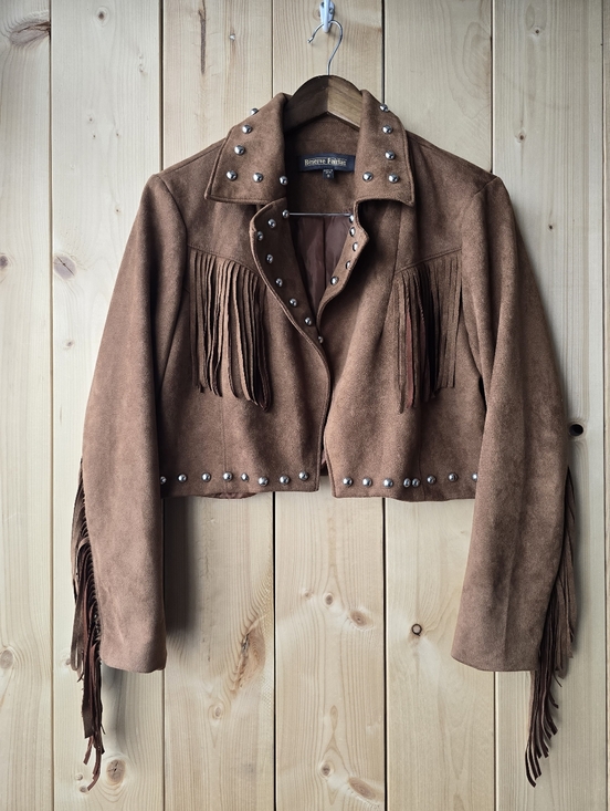 Reserve Fairfax Jackets & Blazers - Reserve Fairfax Western Fringe Faux Suede Cropped Brown Jacket Small